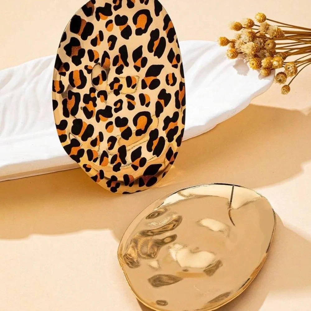 2/$30🌵 Animal Print Cheetah Leopard Jumbo Oval Gold Tone Earrings Boho Gift NEW